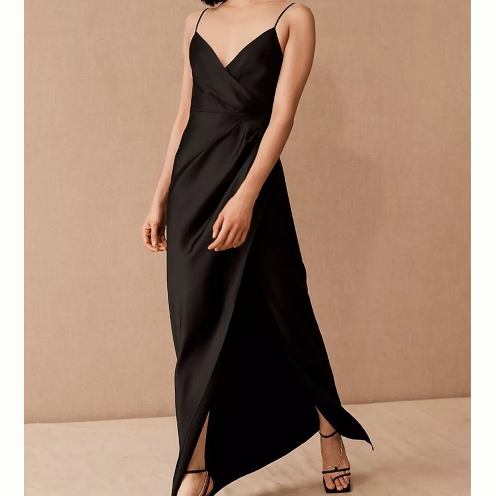 NWT Anthropologie BHLDN black strappy ruched Freya slit dress size 16